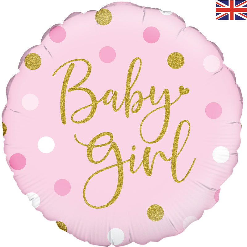 18" FOIL - BABY GIRL - SPARKLING DOTS