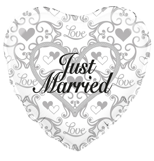 18" FOIL - JUST MARRIED - SILVER FILIGREE