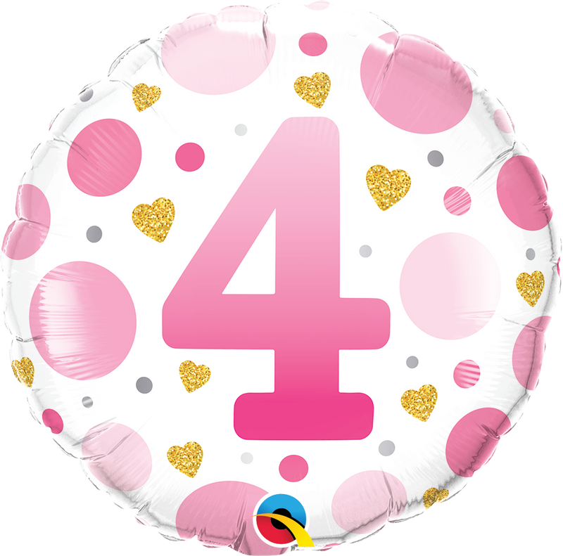 18" FOIL - AGE 4 - PINK DOTS