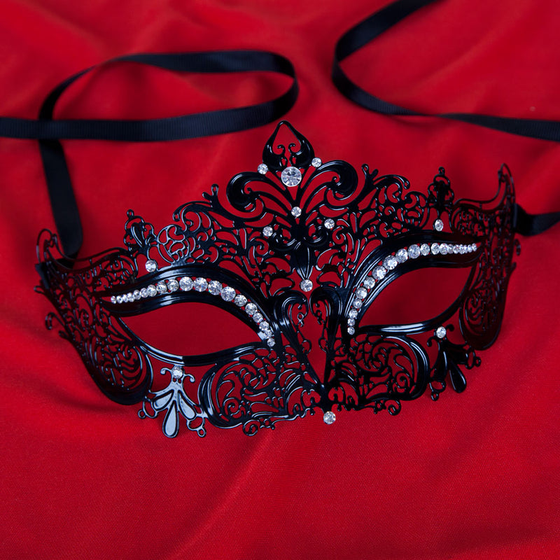 FILIGREE METAL EYEMASK - BLACK WITH DIAMANTES
