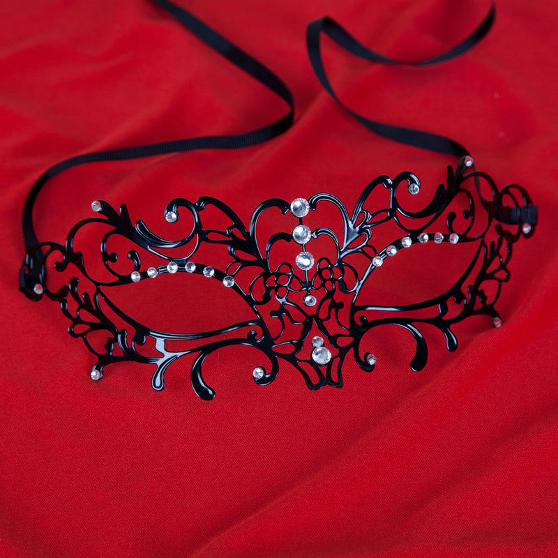 FILIGREE EYE MASK - BLACK & DIAMANTES