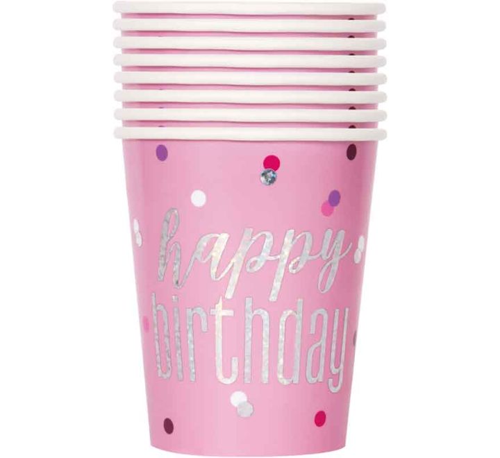 CUPS - GLITZ PINK BIRTHDAY - PACK OF 8