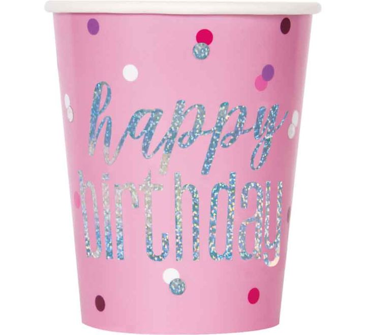 CUPS - GLITZ PINK BIRTHDAY - PACK OF 8