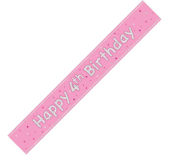 BANNER - HAPPY 4th BIRTHDAY - PINK GLITZ