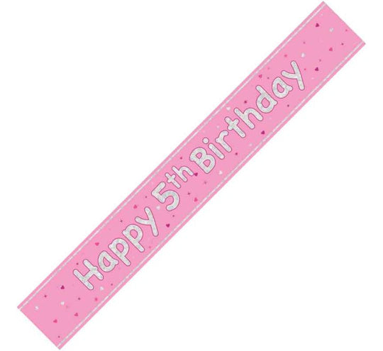 BANNER - HAPPY 5th BIRTHDAY - PINK GLITZ
