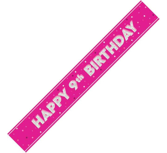BANNER - HAPPY 9th BIRTHDAY - PINK GLITZ