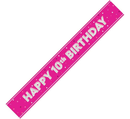 BANNER - HAPPY 10th BIRTHDAY - PINK GLITZ