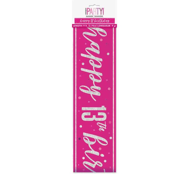 BANNER - HAPPY 13th BIRTHDAY - PINK GLITZ