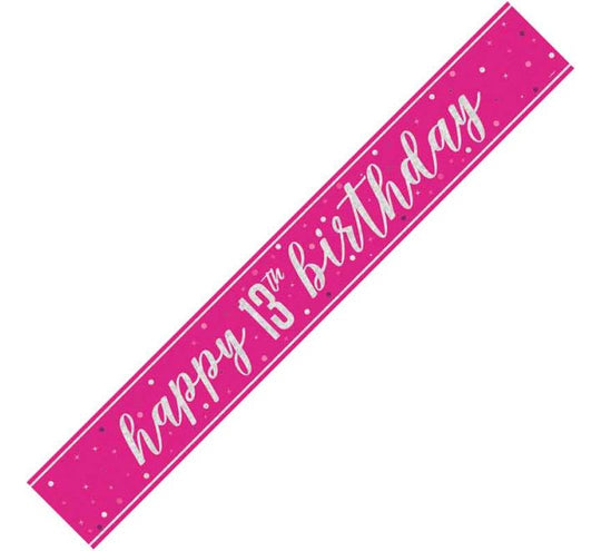 BANNER - HAPPY 13th BIRTHDAY - PINK GLITZ