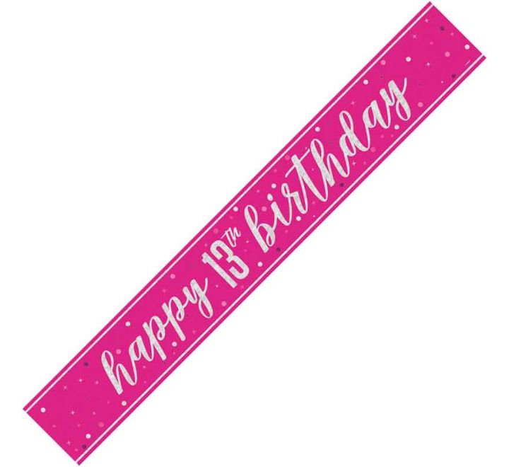 BANNER - HAPPY 13th BIRTHDAY - PINK GLITZ