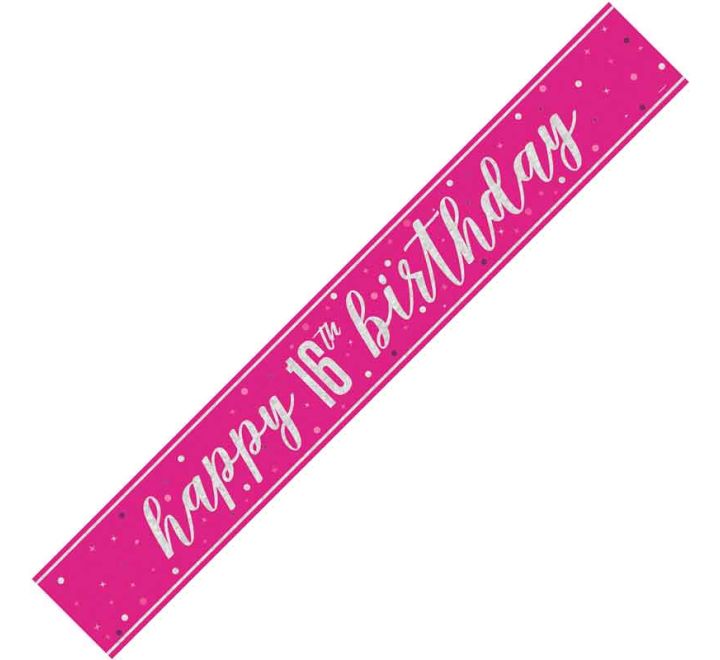 BANNER - HAPPY 16th BIRTHDAY - PINK GLITZ