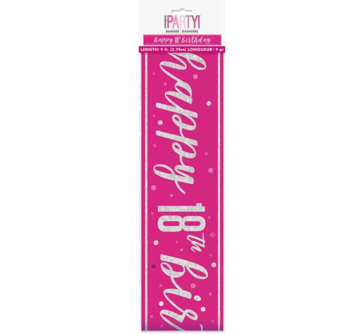 BANNER - HAPPY 18th BIRTHDAY - PINK GLITZ