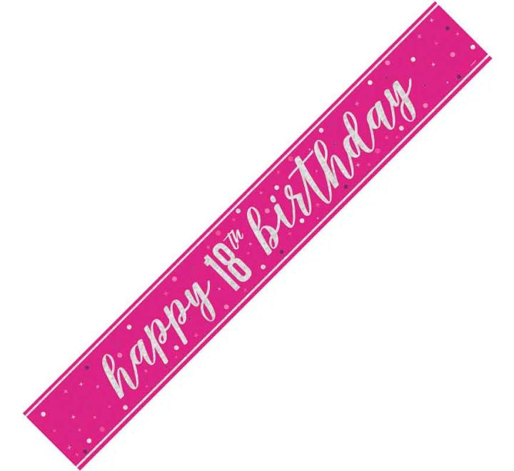 BANNER - HAPPY 18th BIRTHDAY - PINK GLITZ