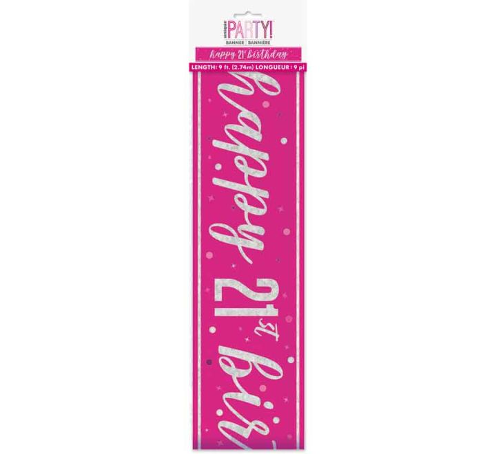 BANNER - HAPPY 21st BIRTHDAY - PINK GLITZ