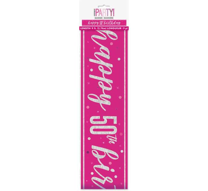 BANNER - HAPPY 50th BIRTHDAY - PINK GLITZ