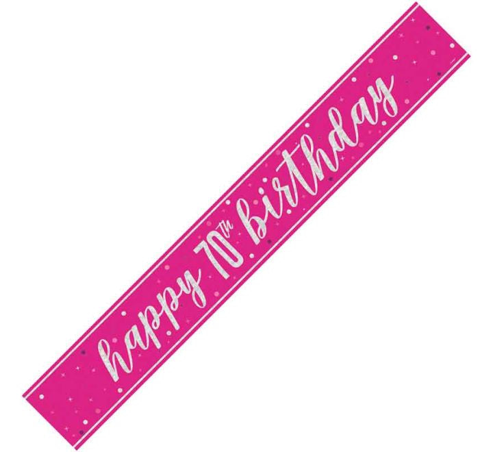 BANNER - HAPPY 70th BIRTHDAY - PINK GLITZ