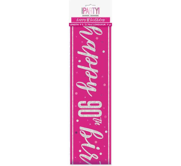 BANNER - HAPPY 90th BIRTHDAY - PINK GLITZ