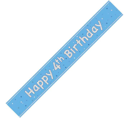 BANNER - HAPPY 4th BIRTHDAY - BLUE GLITZ