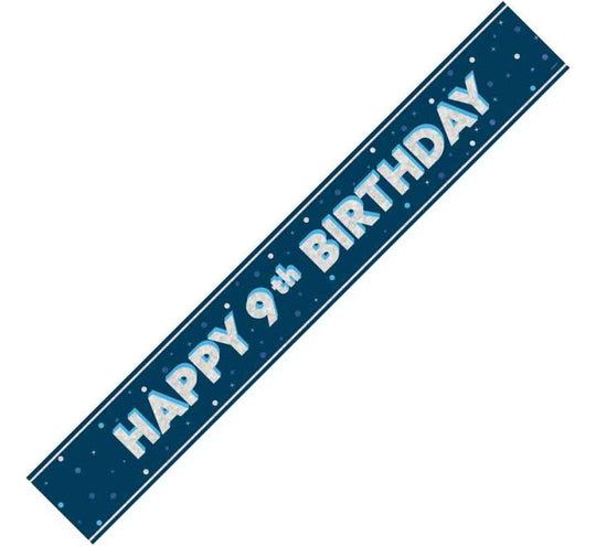 BANNER - HAPPY 9th BIRTHDAY - BLUE GLITZ