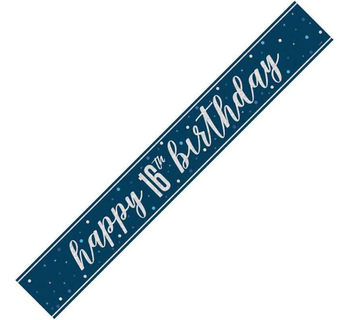 BANNER - HAPPY 16th BIRTHDAY - BLUE GLITZ