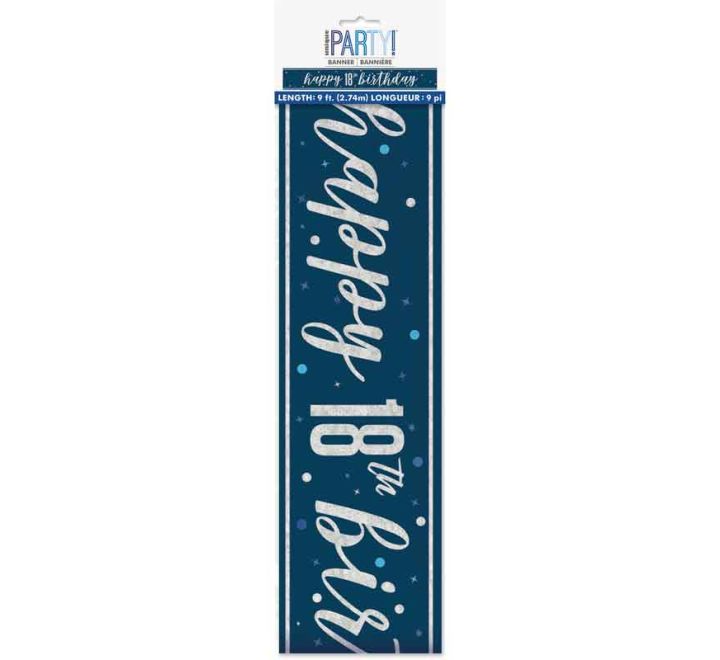 BANNER - HAPPY 18th BIRTHDAY - BLUE GLITZ