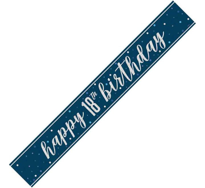 BANNER - HAPPY 18th BIRTHDAY - BLUE GLITZ