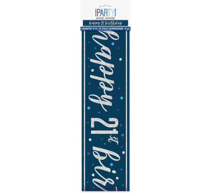 BANNER - HAPPY 21st BIRTHDAY - BLUE GLITZ