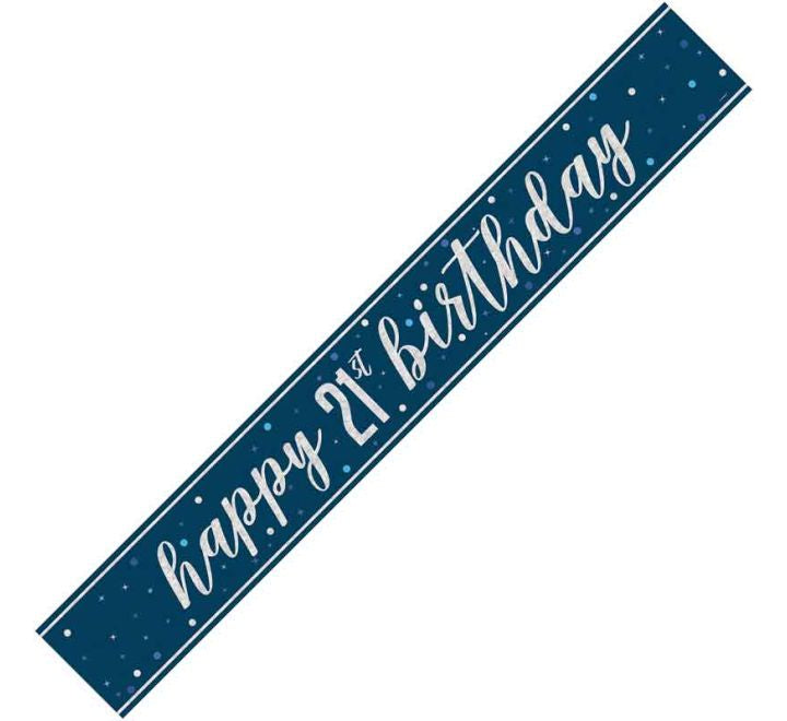 BANNER - HAPPY 21st BIRTHDAY - BLUE GLITZ