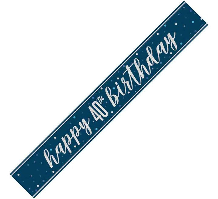 BANNER - HAPPY 40th BIRTHDAY - BLUE GLITZ