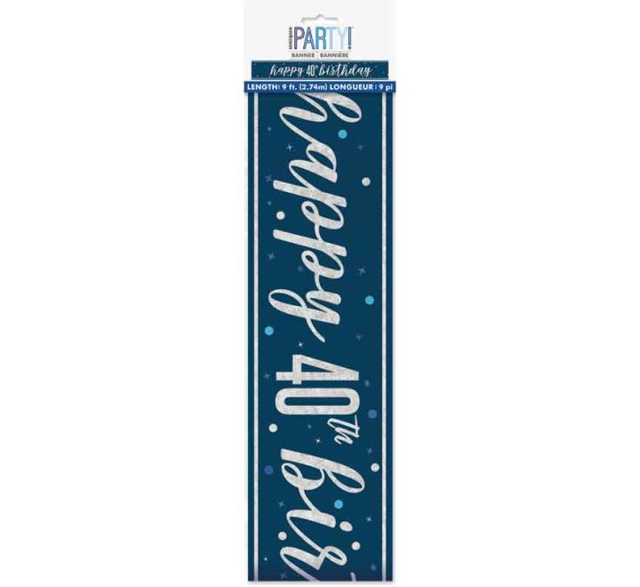 BANNER - HAPPY 40th BIRTHDAY - BLUE GLITZ