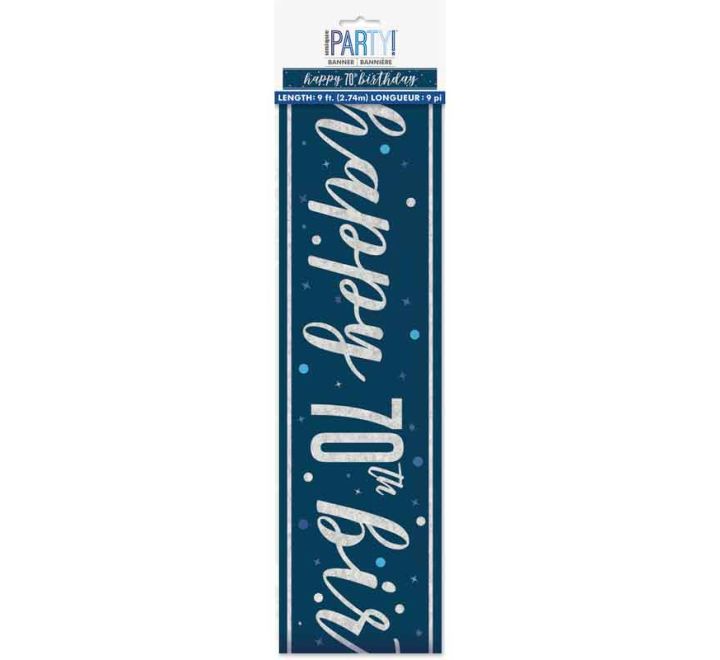 BANNER - HAPPY 70th BIRTHDAY - BLUE GLITZ