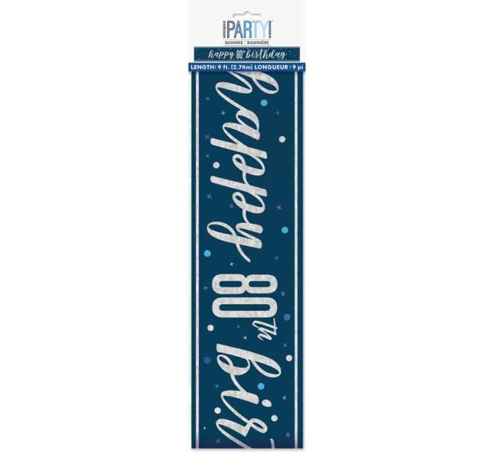 BANNER - HAPPY 80th BIRTHDAY - BLUE GLITZ