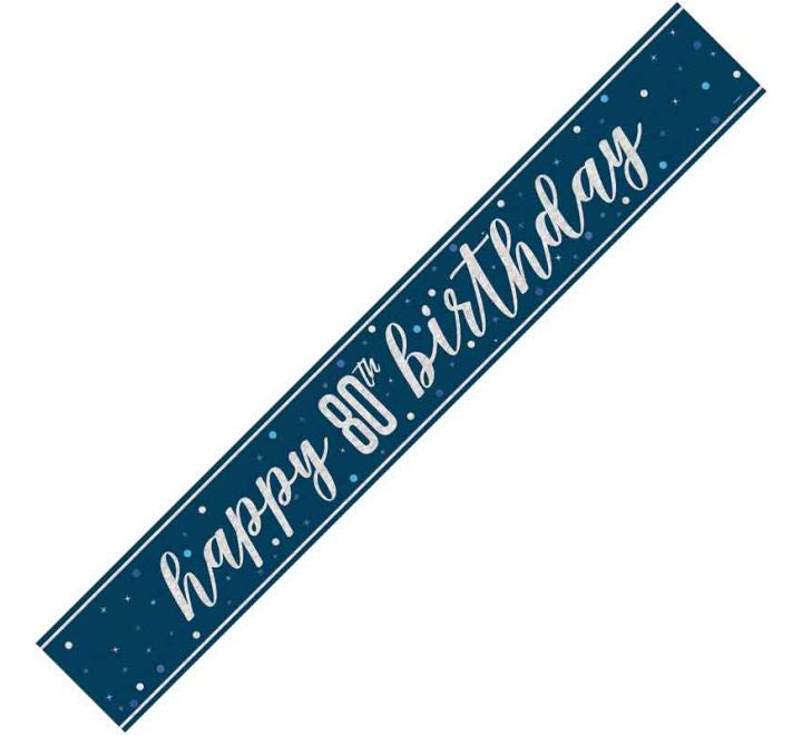 BANNER - HAPPY 80th BIRTHDAY - BLUE GLITZ