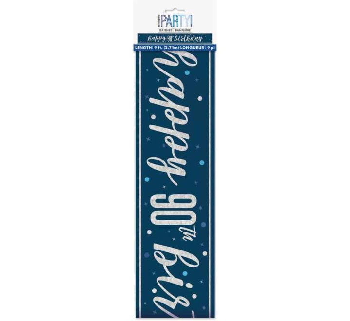 BANNER - HAPPY 90th BIRTHDAY - BLUE GLITZ