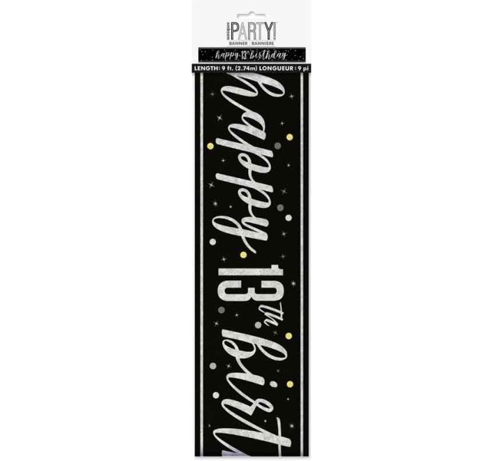 BANNER - HAPPY 13th BIRTHDAY - BLACK GLITZ