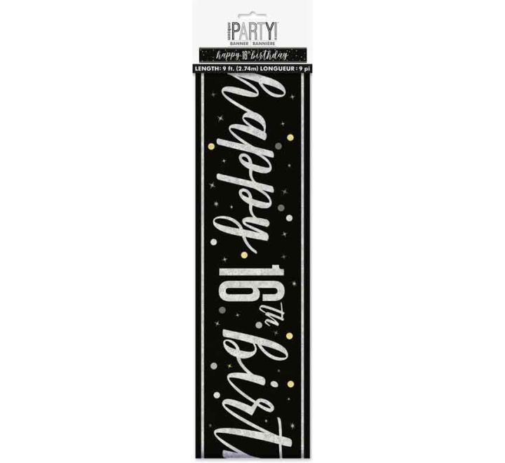 BANNER - HAPPY 16th BIRTHDAY - BLACK GLITZ