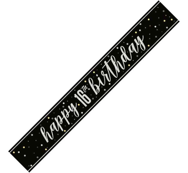 BANNER - HAPPY 16th BIRTHDAY - BLACK GLITZ