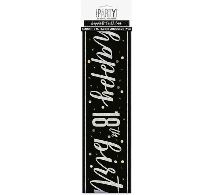 BANNER - HAPPY 18th BIRTHDAY - BLACK GLITZ