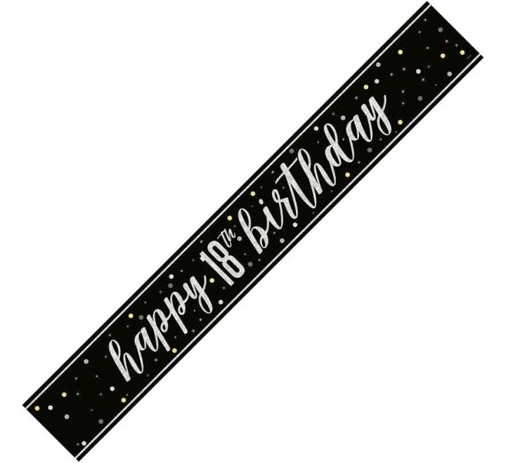 BANNER - HAPPY 18th BIRTHDAY - BLACK GLITZ