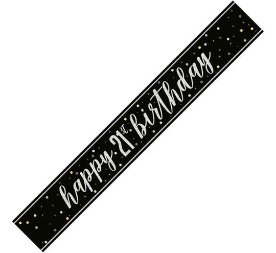 BANNER - HAPPY 21st BIRTHDAY - BLACK GLITZ