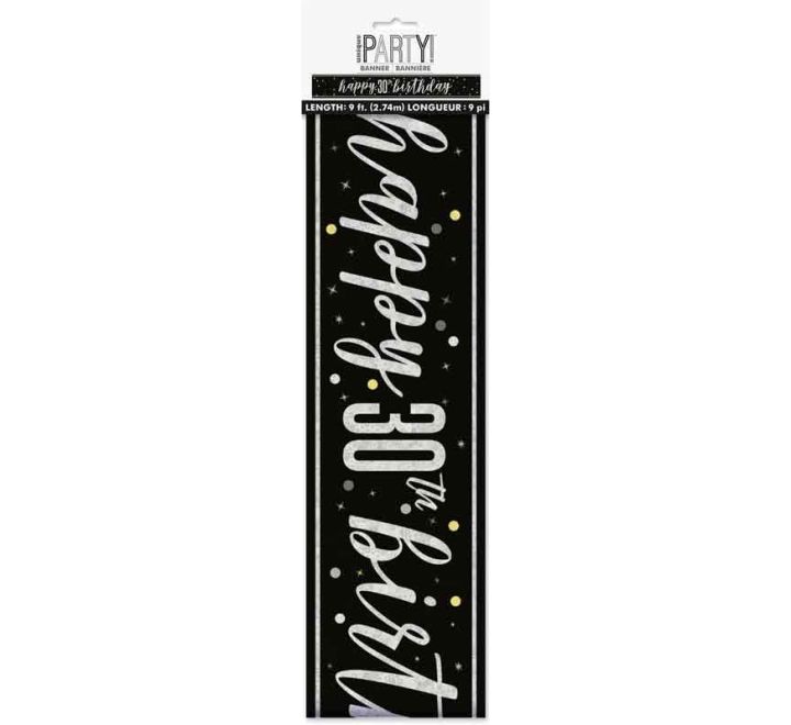 BANNER - HAPPY 30th BIRTHDAY - BLACK GLITZ