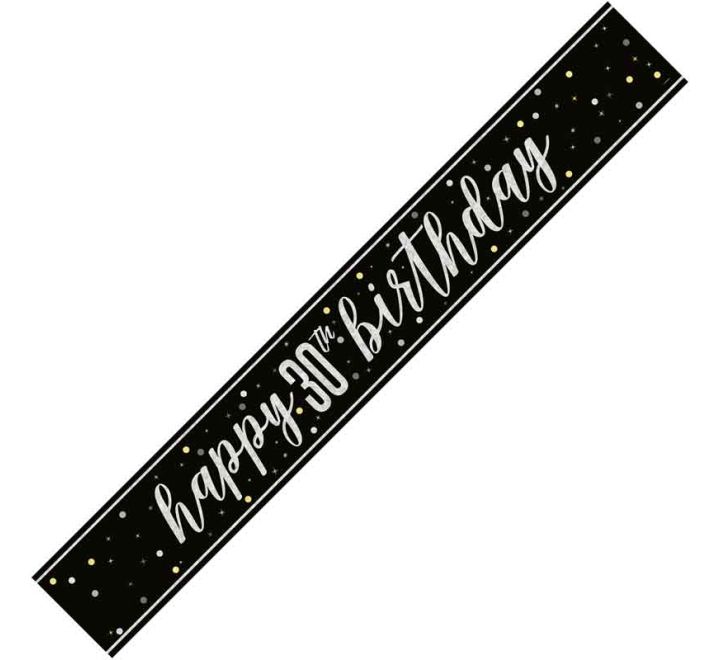 BANNER - HAPPY 30th BIRTHDAY - BLACK GLITZ