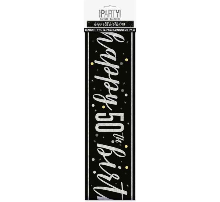 BANNER - HAPPY 50th BIRTHDAY - BLACK GLITZ