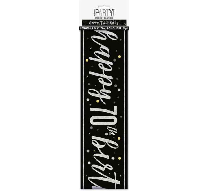 BANNER - HAPPY 70th BIRTHDAY - BLACK GLITZ