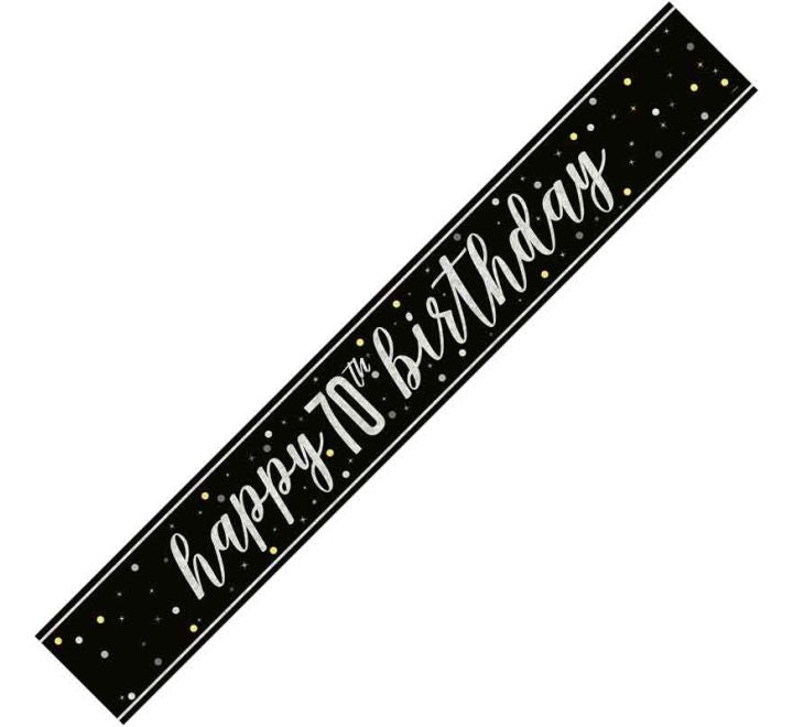 BANNER - HAPPY 70th BIRTHDAY - BLACK GLITZ