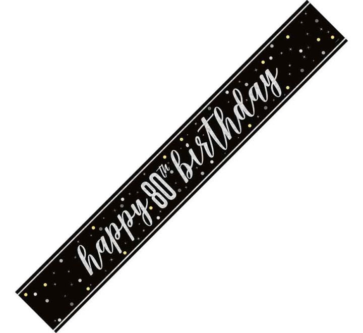 BANNER - HAPPY 80th BIRTHDAY - BLACK GLITZ