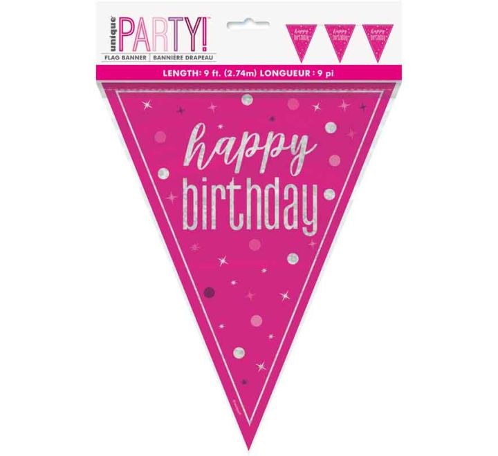 BUNTING - HAPPY BIRTHDAY - PINK GLITZ