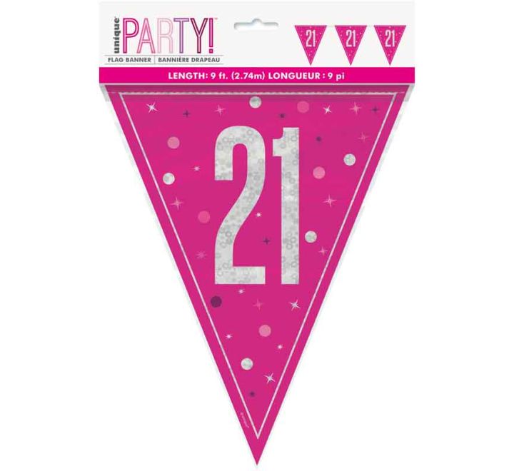 BUNTING - 21st - PINK GLITZ