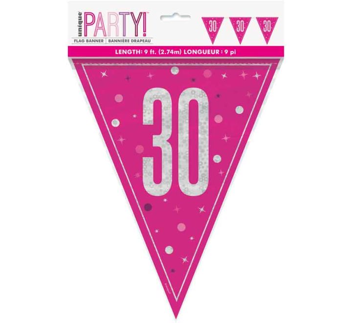 BUNTING - 30th - PINK GLITZ