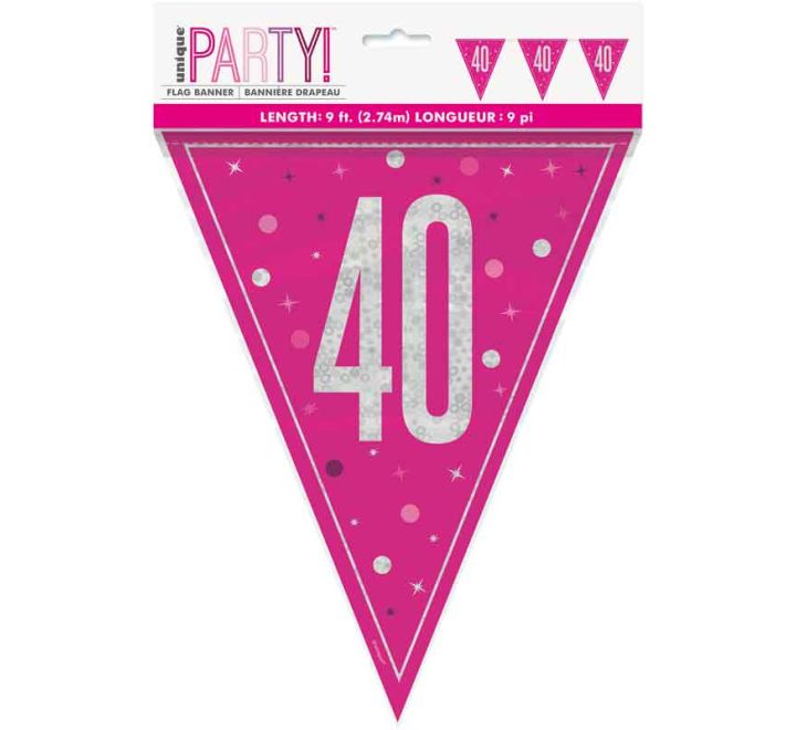 BUNTING - 40th - PINK GLITZ